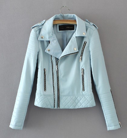 2020 New Fashion Women Spring Autumn Soft Faux Leather Jackets Lady Motorcyle Zippers Biker Blue Coats Black Outerwear Hot Sale