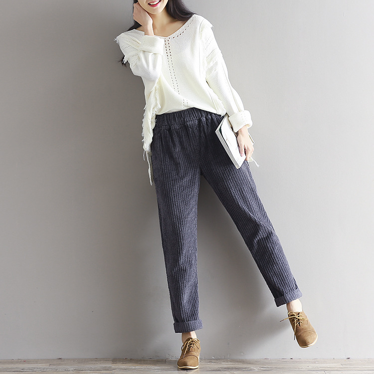 2020 large size women's art Fan Xian thin corduroy pants autumn and winter loose casual trousers