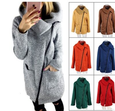 2020 Europe and America autumn and winter side zipper plus velvet sweater female wool sweater coat female